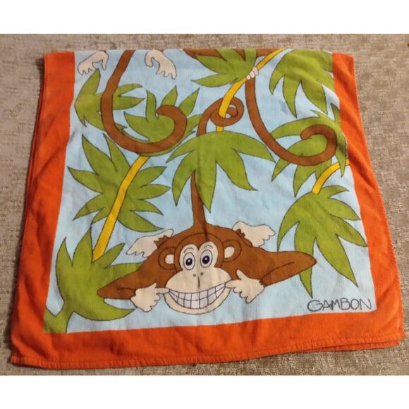 Vintage Terrimondo Beach Towel With Laughing Monkeys Hanging From Tree GAMBON - Picture 3 of 12